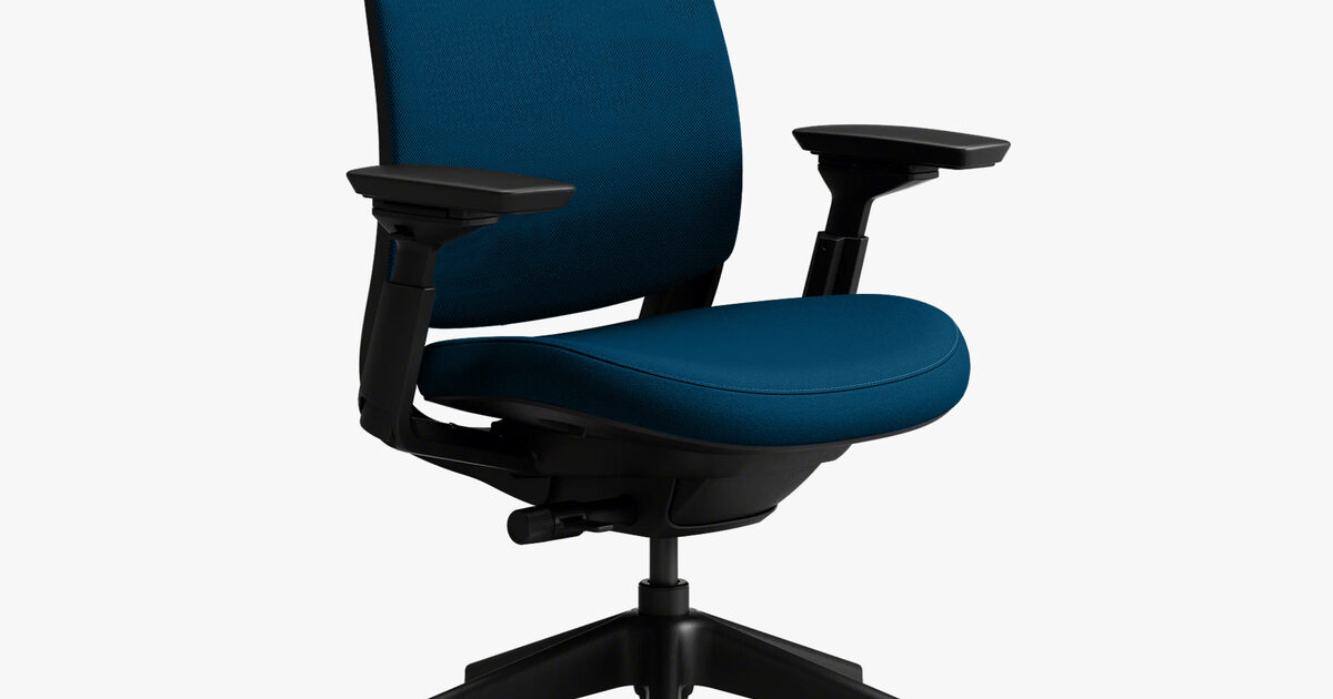 Blue upholstered deals desk chair